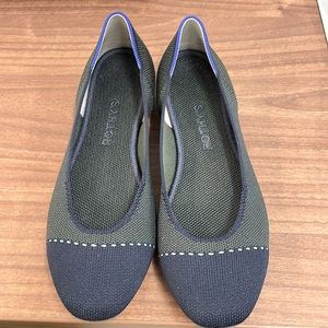 Rothy's Highland Square Toe flats.  Size 7.5.  Navy and Green/Gray.